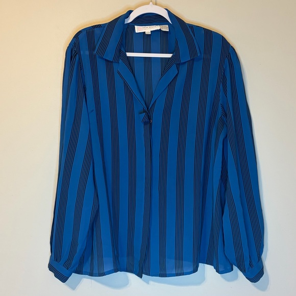 Arrow Women's Blue and Black Striped Button Down Shirt - Picture 3 of 6